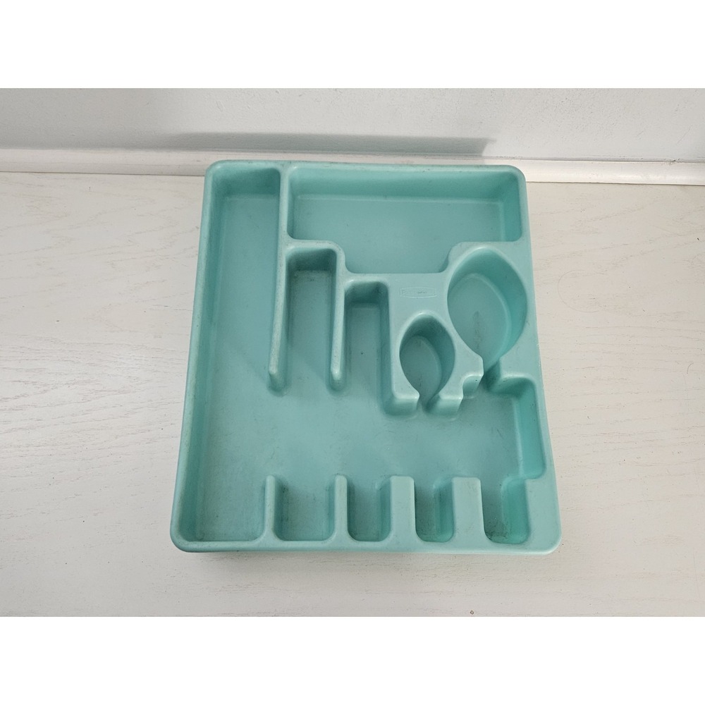Vintage Rubbermaid Blue Teal Silverware Utensil Organizer‎ 6 Slot Tray